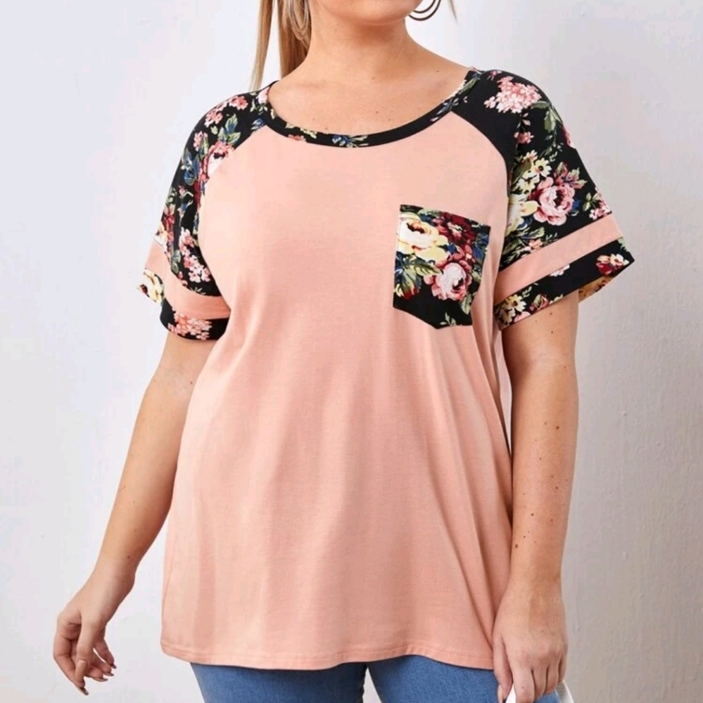 Shein Floral print pocket raglan sleeve top
